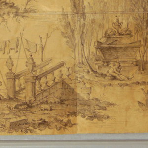Drawing, Cartoon for cotton printing: "Le Tombeau de Jean-Jacques Rousseau a Ermenonville.", after 1780