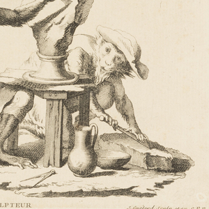 Bound Print, Le Sculpteur (The Sculptor), Singeries ou différentes actions de la vie humaine représentées par des singes (Monkey Antics or Different Actions of Human Life Represented by Monkeys), ca. 1743