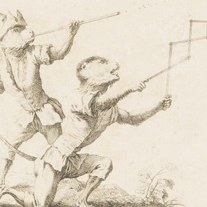 Bound Print, Plate 4, Le Zigzag (The Zigzag), Singeries ou différentes actions de la vie humaine représentées par des singes (Monkey Antics or Different Actions of Human Life Represented by Monkeys), ca. 1743