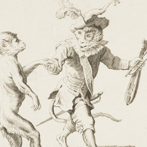 Bound Print, Plate 6, Le Maître à Dancer (The Dancing Master), Singeries ou différentes actions de la vie humaine représentées par des singes (Monkey Antics or Different Actions of Human Life Represented by Monkeys), ca. 1743