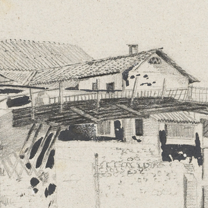 Drawing, View of the Bridge and Houses at Honda, Colombia, 1853
