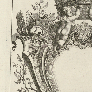 Bound Print, Cartouche with Two Genii Holding Open Crown, Livre de Cartouches Réguliers (Book of Regular Cartouches), 1738