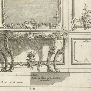 Print, Design for Wainscoting with a Mirror and a Console Table, 1745