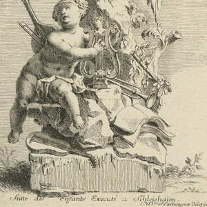 Print, Design with Pedestal with Two Children Playing Music, 1745