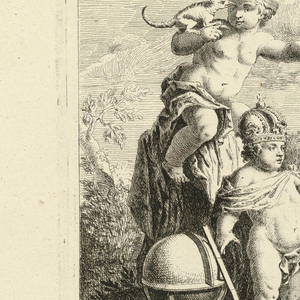 Print, Design with Pedestal with Two Children, One Wearing the Imperial Crown, 1745