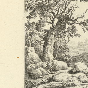 Print, Design with Shepherd Sleeping Next to his Sheep, 1745