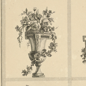 Print, Pl. 6 of 10e cayé de fleurs et vases from Oeuvres contenant un recueil de trophées, attributs, cartouches, vases, fleurs, ornemens, et plusieurs dessins agréables pour broder des fauteuils; composés et dessinés par Ranson, et gravés par Berthaut et Voysard