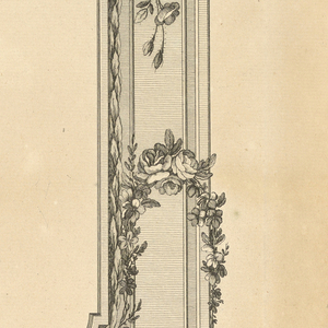 Print, Pl. 5 of 9e cahier from Oeuvres contenant un recueil de trophées, attributs, cartouches, vases, fleurs, ornemens, et plusieurs dessins agréables pour broder des fauteuils; composés et dessinés par Ranson, et gravés par Berthaut et Voysard