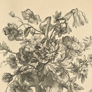 Print, Pl. 2 of 10e cayé de fleurs et vases from Oeuvres contenant un recueil de trophées, attributs, cartouches, vases, fleurs, ornemens, et plusieurs dessins agréables pour broder des fauteuils; composés et dessinés par Ranson, et gravés par Berthaut et Voysard