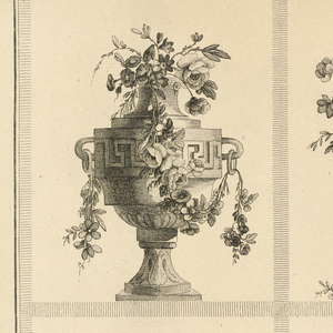 Print, Pl. 3 of 10e cayé de fleurs et vases from Oeuvres contenant un recueil de trophées, attributs, cartouches, vases, fleurs, ornemens, et plusieurs dessins agréables pour broder des fauteuils; composés et dessinés par Ranson, et gravés par Berthaut et Voysard
