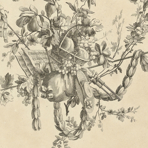 Print, Pl. 2 of 1ere suite des differents attributs, trophées et groupes des fleurs from Oeuvres contenant un recueil de trophées, attributs, cartouches, vases, fleurs, ornemens, et plusieurs dessins agréables pour broder des fauteuils; composés et dessinés par Ranson, et gravés par Berthaut et Voysard