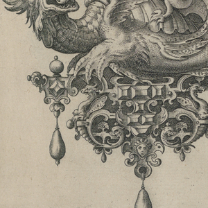 Print, Plate 4, from Bullarum Inaurium etc. Archetypi Artificiosi Pars Altera (Pendants, Earrings, etc. Designs of the Most Skillful Nature, Part Two), 1582