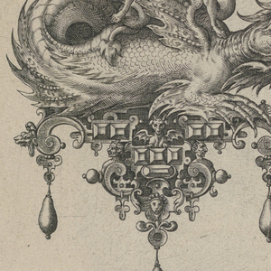 Print, Plate 6, from Bullarum Inaurium etc. Archetypi Artificiosi Pars Altera (Pendants, Earrings, etc. Designs of the Most Skillful Nature, Part Two), 1582