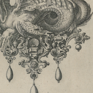 Print, Plate 2, from Bullarum Inaurium etc. Archetypi Artificiosi Pars Altera (Pendants, Earrings, etc. Designs of the Most Skillful Nature, Part Two), 1582
