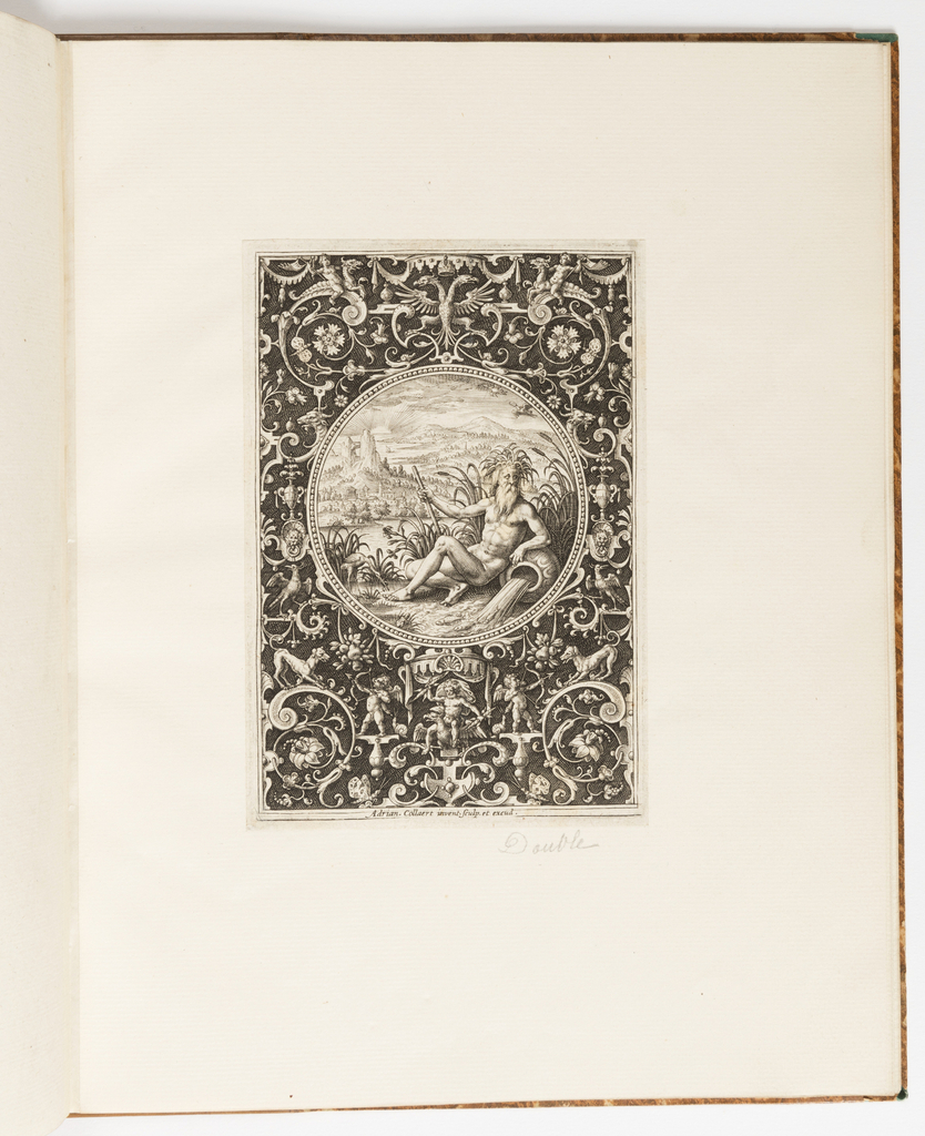 Print, River God, plate from a suite of 6 ornamental designs with the Judgement of Paris