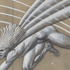 Drawing, Design for Sand-Blasted Glass Mural: Mercury Gathering Air Waves Amidst Planets and Stars, 1932