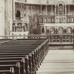 Photograph, View from the back of the nave to the altar in an unidentified church, 1904–13
