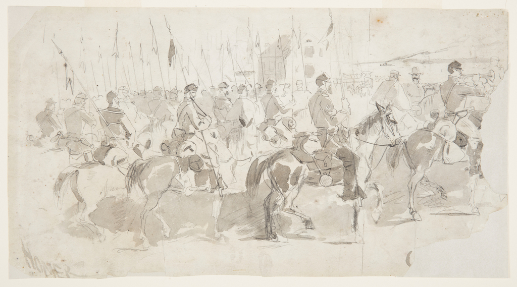 Drawing, General McClellan's Sixth Cavalry Regiment, Embarking at Alexandria for Old Point Comfort