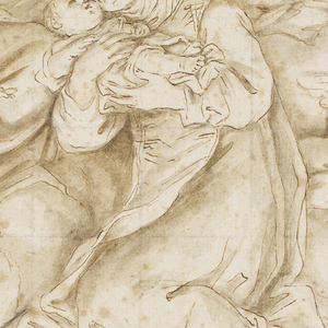 Drawing, Design for a Monochrome Wall Painting, Church of Corpus Domini, Bologna, Italy, St. Caterina Vigri Receives the Babe from the Virgin, 1687–94