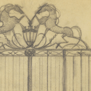 Drawing, Design for a Gate with Rampant Horses and Lantern, n.d.