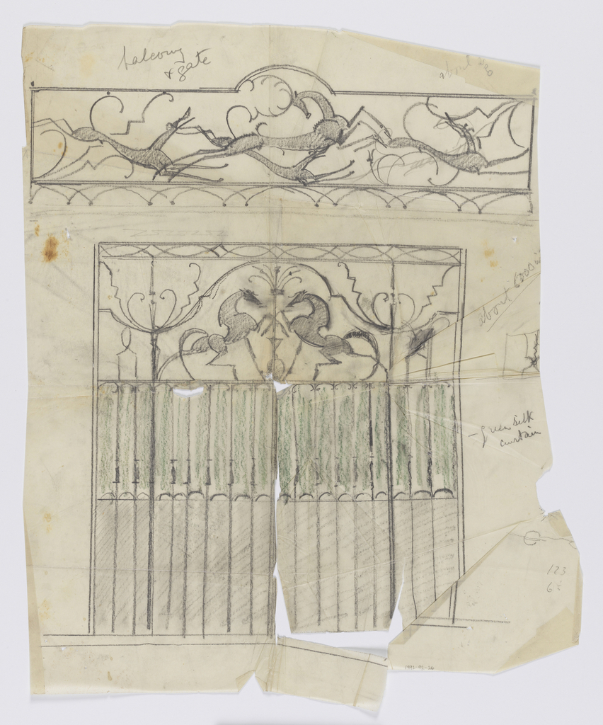 Drawing, Design for Balcony Grillwork and Gate, Stag and Hounds with Two Horses