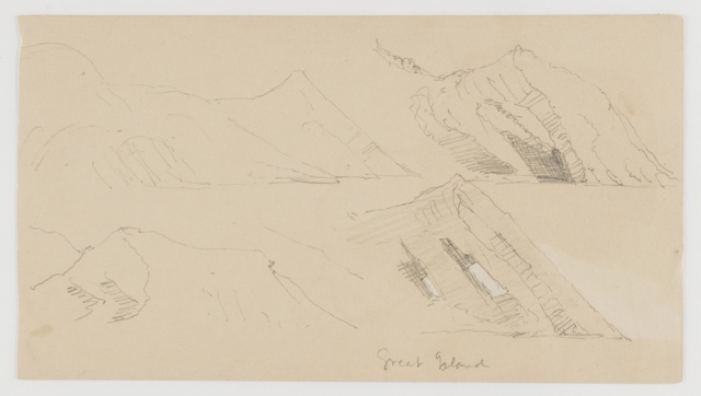 Drawing, Coastline Cliffs of Great Island, Newfoundland and Labrador, Canada