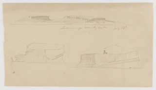 Drawing, Island off Henley Harbour with Two Floating Icebergs, Canada, July 16, 1859