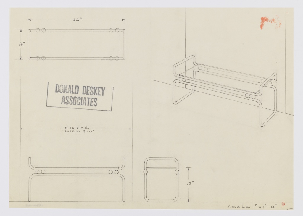 Drawing, Design for Low Vanity Stand with Wall Mirror