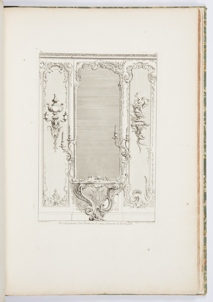 Print, Plate 3, Developement d'un Trumeau de glace fait pour le Portugal (Design for a Pier Glass with Varation for Portugal), Oeuvre de Juste-Aurèle Meissonnier (Works of Juste-Aurèle Meissonnier)