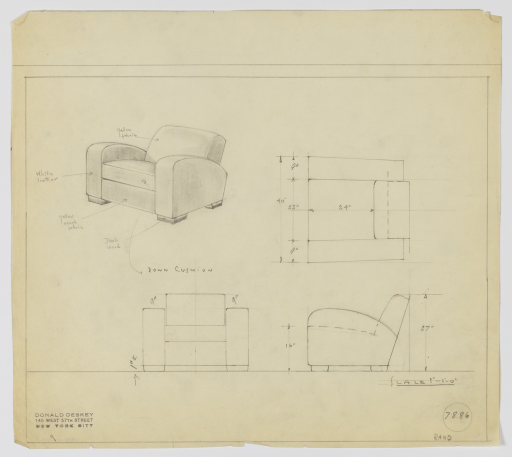 Drawing, Design for an Upholstered Armchair, George C. and Eleanor Hutton Rand Apartment, 46 Washington Mews, New York, NY