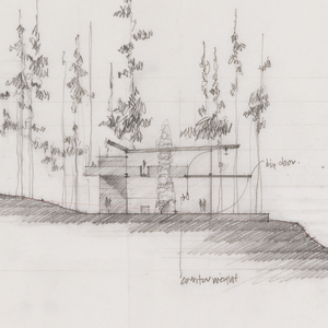 Drawing, Design for Chicken Point Cabin, Hayden Lake, Idaho:  Building Section, September 8, 2000