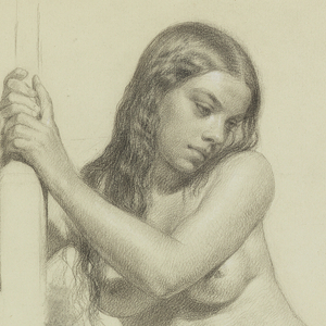 Drawing, Female Nude Perched on a Stool, 1858