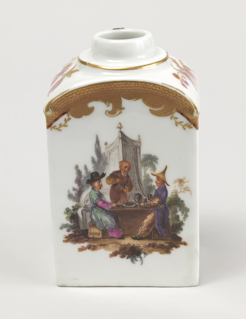 Tea Caddy with Chinoiserie Vignettes Tea Caddy