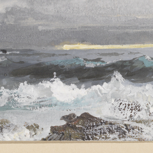 Album Page, Ocean Breaking on Shore with Rocks, late 19th century