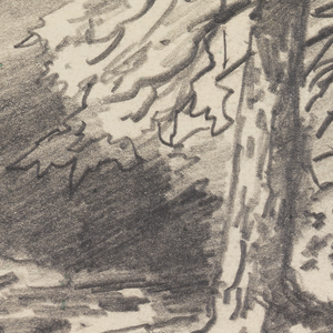 Sketchbook Folio, Stream Framed by Large, Dark Trees, 1870–85