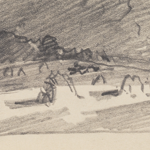 Sketchbook Folio, Countryside with Trees, Haystacks, and Dramatic Clouds, 1870–85