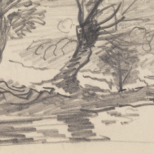 Sketchbook Folio, River with Large Trees and Possibly the Moon, 1870–85