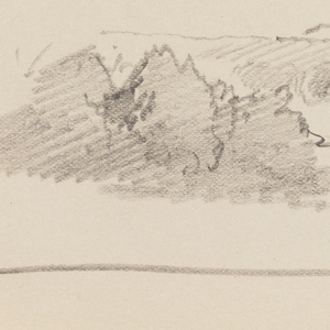 Sketchbook Folio, Unfinished Landscape with Large Trees, Pond and Hills, 1870–85