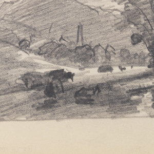 Sketchbook Folio, Trees, Stream, and Distant Town, 1885–1902