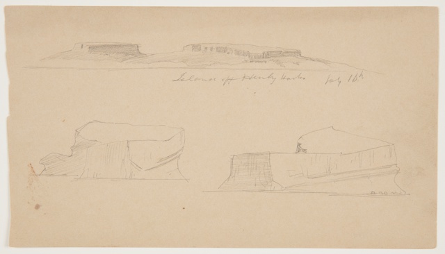 Drawing, Island off Henley Harbour with Two Floating Icebergs, Canada