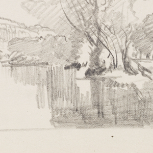 Sketchbook Folio, Wooded Shore with Stream and Distant Hills, 1885–1902