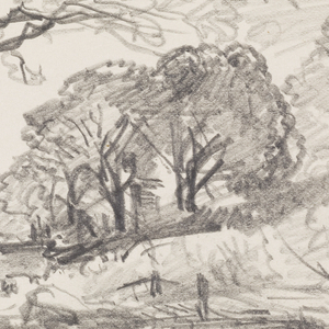 Sketchbook Folio, Study of Forested Countryside with Stream, 1885–1902