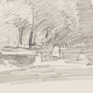 Sketchbook Folio, Flat Landscape with Trees and Haystacks, 1885–1902