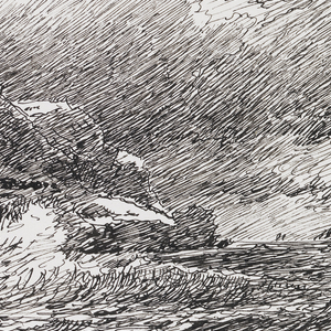 Sketchbook Folio, Sketch of Waves on Diagonal Cliffs, 1890–1900