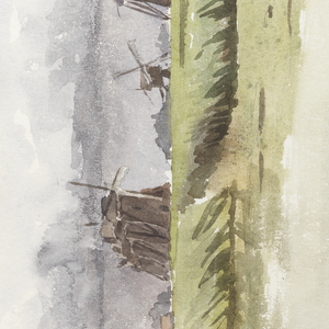 Album Page, Mills in Marshy Landscape, possibly 1887