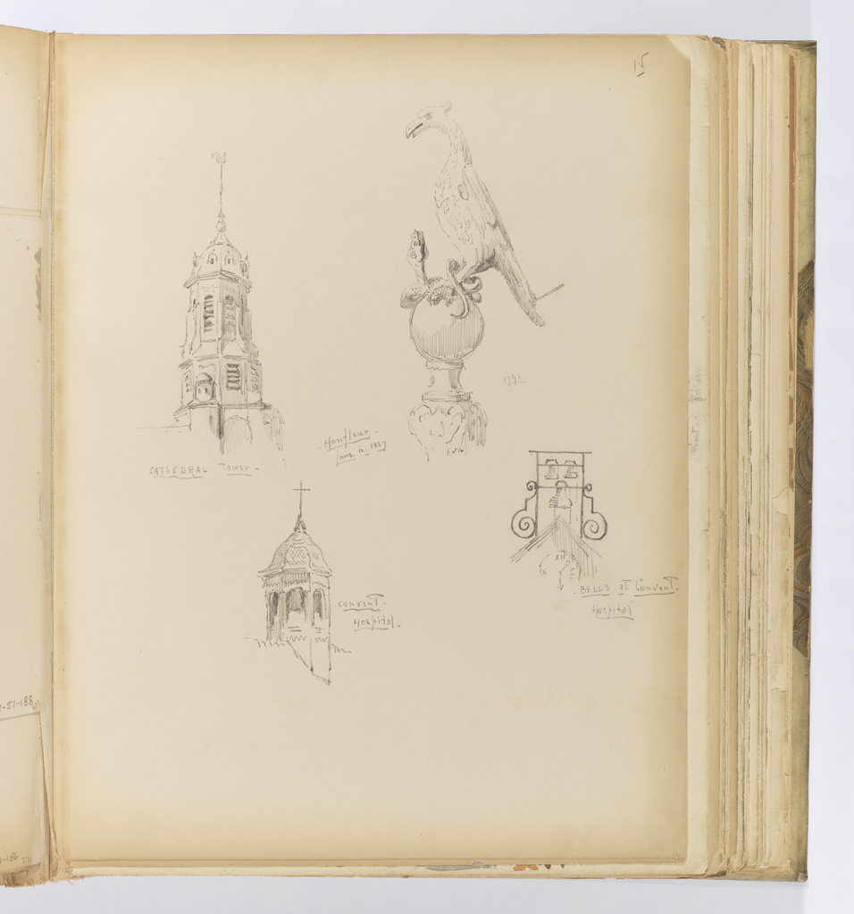 Album Page, Sketches of Architectural Details, Honfleur