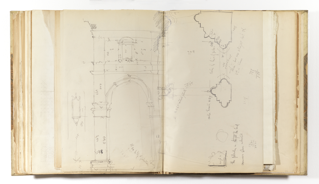 Album Page, Elevation and Plan of Arch, Possibly from the Loggia dei Nobili, Siena