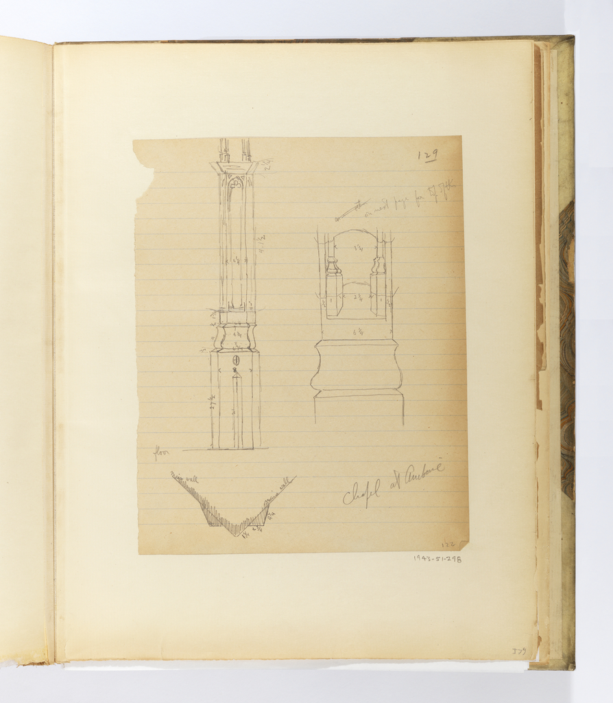 Album Page, Sketch of Column in Gothic Style, Chapel at Amboise, France