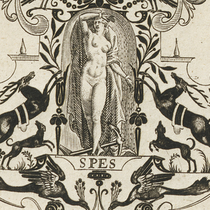 Print, Pendant Design with the Virtue Hope, Plate 3, from a series of eight pendant designs with the cardinal virtues, 1616–23