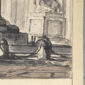 Drawing, Architectural Fantasy with Fountain and Obelisk, ca. 1745